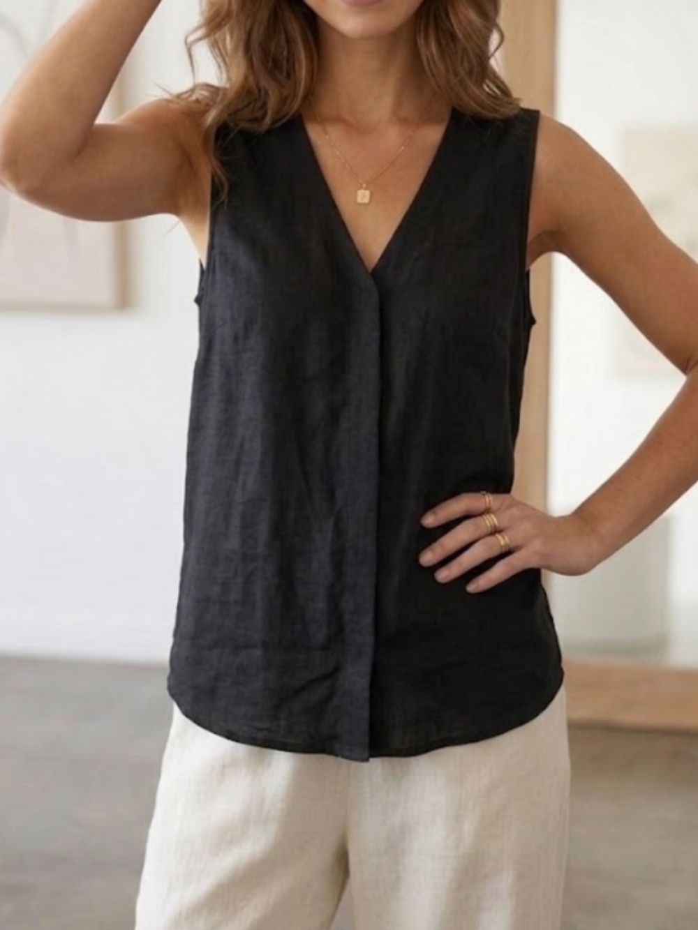 ❤️ Anthropologie Vero Moda Tank Top silky black blouse summer top